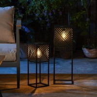 Outdoor Solar Powered Floor Lamp 2 Piece Different Size Modern Outdoor Decor Lanterns With Edison Bulbs Waterproof Solar Light For Patio,Pool, Lawn, Porch, Garden