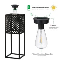 Outdoor Solar Powered Floor Lamp 2 Piece Different Size Modern Outdoor Decor Lanterns With Edison Bulbs Waterproof Solar Light For Patio,Pool, Lawn, Porch, Garden