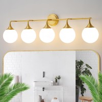 Ritakcdn Gold Bathroom Light Fixtures Modern Vanity Lights Over Mirror Brushed Brass Wall Sconce Lighting 5Light With Milky W