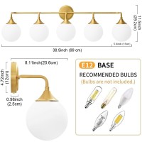 Ritakcdn Gold Bathroom Light Fixtures Modern Vanity Lights Over Mirror Brushed Brass Wall Sconce Lighting 5Light With Milky W