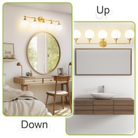 Ritakcdn Gold Bathroom Light Fixtures Modern Vanity Lights Over Mirror Brushed Brass Wall Sconce Lighting 5Light With Milky W