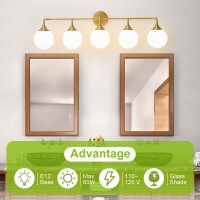 Ritakcdn Gold Bathroom Light Fixtures Modern Vanity Lights Over Mirror Brushed Brass Wall Sconce Lighting 5Light With Milky W