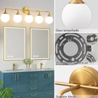 Ritakcdn Gold Bathroom Light Fixtures Modern Vanity Lights Over Mirror Brushed Brass Wall Sconce Lighting 5Light With Milky W