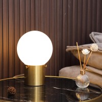 Gold Table Lamp For Nightstand With Frosted Glass Globe Lamp Shade Mid Century Modern Bedside Lamp With Gold Metal Base Small