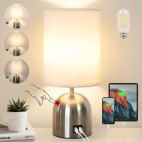 Yacoto Touch Control Table Lamp For Bedroom 3 Way Dimmable Silver Bedside Lamps With 2 Usb Charging Ports Modern Lamp With Meta