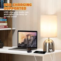 Yacoto Touch Control Table Lamp For Bedroom 3 Way Dimmable Silver Bedside Lamps With 2 Usb Charging Ports Modern Lamp With Meta