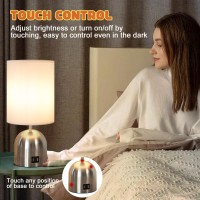 Yacoto Touch Control Table Lamp For Bedroom 3 Way Dimmable Silver Bedside Lamps With 2 Usb Charging Ports Modern Lamp With Meta