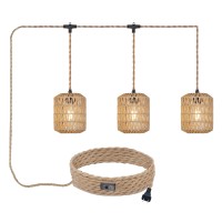 Alaislyc 3 Lights Plug In Pendant Light With Cord Onoff Switch Rattan Hanging Lamp With 22Ft Hand Woven Wicker Plug In Chandeli