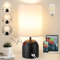 Yacoto Touch Table Lamp For Bedroom 3 Way Dimmable Black Bedside Lamps With 2 Usb Charging Ports Modern Lamp With Metal Base Fa