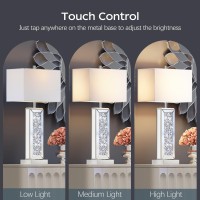 Modern Table Lamp Set Of 2 Touch Control Silver Mirror Big Diamond Crystal Bedside Lamp With Usb Ca Ports 3Way Dimmable Mirr