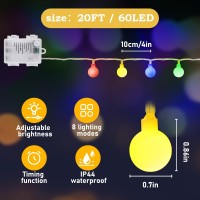 Knonew Battery Operated String Lights Indoor Bedroom 20Ft 60Led Globe Fairy Lights With Timer 8 Modes Cluster Lights For Outdoor