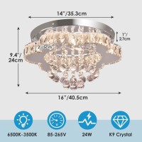 Finktonglan 16 Dimmable Modern Led Crystal Chandelie Ceiling Lights Flower Flush Mount Ceiling Light Fixtures Dining Room Cha