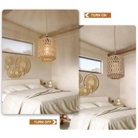 Alaislyc Plug In Pendant Light With 8W Led Bulb Warm Light3000Kdimmable Switch Cute Rattan Hanging Lamp Cord 15Ft Hand Woven W