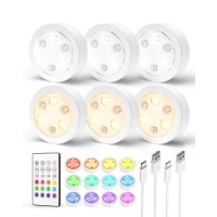 Ezvalo Puck Lights With Remote, 14 Colors Changeable Rgb Led Under Cabinet Lighting, 1200Mah Rechargeable Under Cabinet Lights, Tap Light, Stick On Lights For Kitchen, Counter, Closet (6 Pcs)