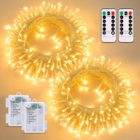 Potive 2 Pack Warm White Battery Operated String Lights Outdoor Indoor Total 66Ft 200 Led Battery Powered Christmas Lights With