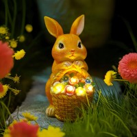 Solar Rabbit Garden Statues, Outdoor Easter Bunny Decorations With Led Flower Light For Porch, Patio, Balcony, Yard, Resin Rabbit Figurine, Housewarming Gifts For Family, Friends, Mom(Yellow)