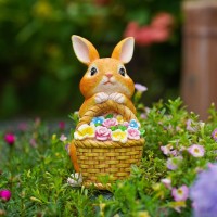 Solar Rabbit Garden Statues, Outdoor Easter Bunny Decorations With Led Flower Light For Porch, Patio, Balcony, Yard, Resin Rabbit Figurine, Housewarming Gifts For Family, Friends, Mom(Yellow)