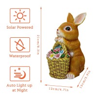 Solar Rabbit Garden Statues, Outdoor Easter Bunny Decorations With Led Flower Light For Porch, Patio, Balcony, Yard, Resin Rabbit Figurine, Housewarming Gifts For Family, Friends, Mom(Yellow)