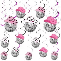 Barydat 48 Pcs Disco Cowgirl Party Decorations Disco Ball Cowgirl Hat Hanging Swirls Disco Cowgirl Ceiling Decoration For Retro