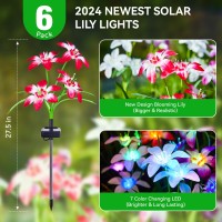 Wdtpro 6 Pack Solar Lights Outdoor Garden Upgraded Solar Garden Lights With 24 Enlarged Blooming Lily Flowers 7 Color Changing