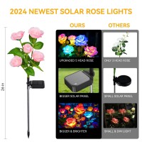 Solar Garden Lights Outdoor 4 Pack Solar Lights Outdoor With 20 Rose Flowers Waterproof 7 Color Changing Solar Powered Flowers