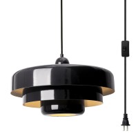 Doungros Black Pendant Light With Plug In Cord Modern Pendant Lighting 3Layer Nordic Style Metal Shade Hanging Light Fixtures H