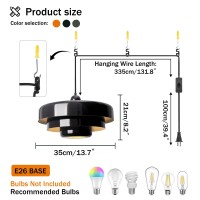 Doungros Black Pendant Light With Plug In Cord Modern Pendant Lighting 3Layer Nordic Style Metal Shade Hanging Light Fixtures H