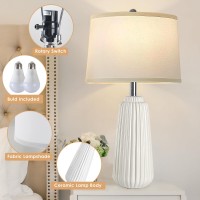 Yusist Ceramic Table Lamps Set Of 2 25Inch Modern White Table Lamps For Bedroom Living Room With 3 Color Temperature 3000K40