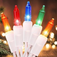 Meteds Christmas Lights 100 Count Clear Mini Lights White Wire Ul Certified Connectable Multicolor String Lights For Christmas T