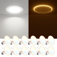 Freelicht 12 Pack 56 Inch 5Cct Led Recessed Can Light With Night Light 2700K3000K4000K5000K6000K Selectable Flat Recessed