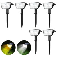 Roor Solar Spot Lights Outdoor Motion Sensor, Ip68 Waterproof Solar Landscape Spotlights, 6 Modes Warm White+Cool White Led Lights, For Pathway Garden Yard Wall Driveway (6 Pack)