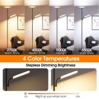 Coucrek Led Floor Lamp 48W 4000Lm Super Bright Torchiere Floor Lamp With Adjustable Reading Light Dimmable Standing Lamp With