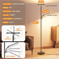 Coucrek Led Floor Lamp 48W 4000Lm Super Bright Torchiere Floor Lamp With Adjustable Reading Light Dimmable Standing Lamp With