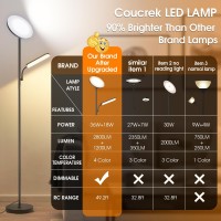 Coucrek Led Floor Lamp 48W 4000Lm Super Bright Torchiere Floor Lamp With Adjustable Reading Light Dimmable Standing Lamp With