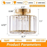 Xieyor Elegant Gold Crystal Chandelier Modern Semi Flush Mount Ceiling Light Fixtures For Hallway Kitchen Bedroom Living Ro