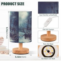 Yyzzh Table Lamp Octopus Pirate Ship Sea Monster Tentacle Sailboat Night Ocean Wave Nightstand Lamp With Wood Base Fabric Lamp S