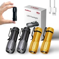 Redrhino Small Led Flashlight 4 Pack Rechargeable Edc Compact Pocket Lights 400 Lumens Mini Flash Light With Clip Bright Litt