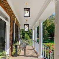 Todoluz Outdoor Pendant Light Fixtures, 4-Lights Large Outdoor Ceiling Hanging Lanterns In Black & Brushed Brass, Farmhouse Exterior Chandelier For Front Door Entry Patio