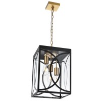 Winshen Outdoor Pendant Light Fixtures, Modern 3-Lights Exterior Hanging Lantern Clear Glass Panel, Black Large Outdoor Chandelier For Porch Patio Front Door