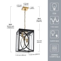 Winshen Outdoor Pendant Light Fixtures, Modern 3-Lights Exterior Hanging Lantern Clear Glass Panel, Black Large Outdoor Chandelier For Porch Patio Front Door