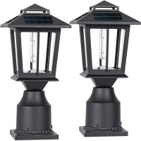 Suponar Metal Solar Post Lights 2 Pack Solar Lamp Post Light Solar Post Cap For Pole Fence Deck Garden Yard Patio Porch Outdoo