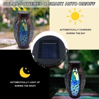 Ouisjyer Solar Lanterns Outdoor Hanging Light Peacock Solar Powered Led Glass Lights Decorative Waterproof Tabletop Lampwith H