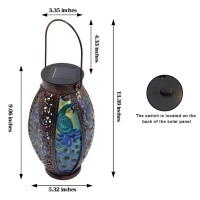 Ouisjyer Solar Lanterns Outdoor Hanging Light Peacock Solar Powered Led Glass Lights Decorative Waterproof Tabletop Lampwith H