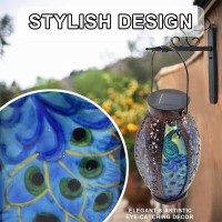 Ouisjyer Solar Lanterns Outdoor Hanging Light Peacock Solar Powered Led Glass Lights Decorative Waterproof Tabletop Lampwith H