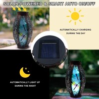 Ouisjyer Solar Lanterns Outdoor Hanging Light Dragonfly Solar Powered Led Glass Lights Decorative Waterproof Tabletop Lampwith