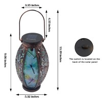 Ouisjyer Solar Lanterns Outdoor Hanging Light Dragonfly Solar Powered Led Glass Lights Decorative Waterproof Tabletop Lampwith