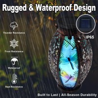 Ouisjyer Solar Lanterns Outdoor Hanging Light Dragonfly Solar Powered Led Glass Lights Decorative Waterproof Tabletop Lampwith