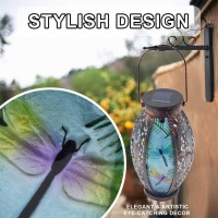 Ouisjyer Solar Lanterns Outdoor Hanging Light Dragonfly Solar Powered Led Glass Lights Decorative Waterproof Tabletop Lampwith