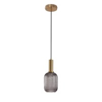 Hertl 1-Light Pendant Light Modern Hanging Lamp Ribbed Glass Shade Drop Ceiling Lights, Gold Metal Accent, Kitchen Island Lights Small Chandelier, Home D