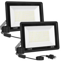 Totexil 2 Pack 150W Led Flood Light Outdoor, 15000Lm Super Bright Outside Work Light With Plug,Ip66 Waterproof Security Lights,5000K Daylight White Floodlights Outdoor For Garden Yard Playground Court